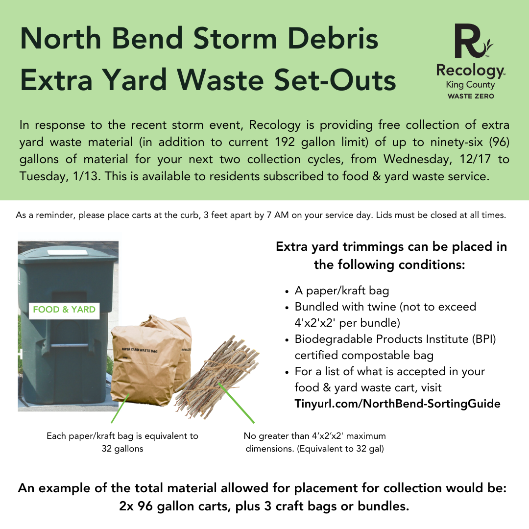 A yard waste bin with text describing pickup