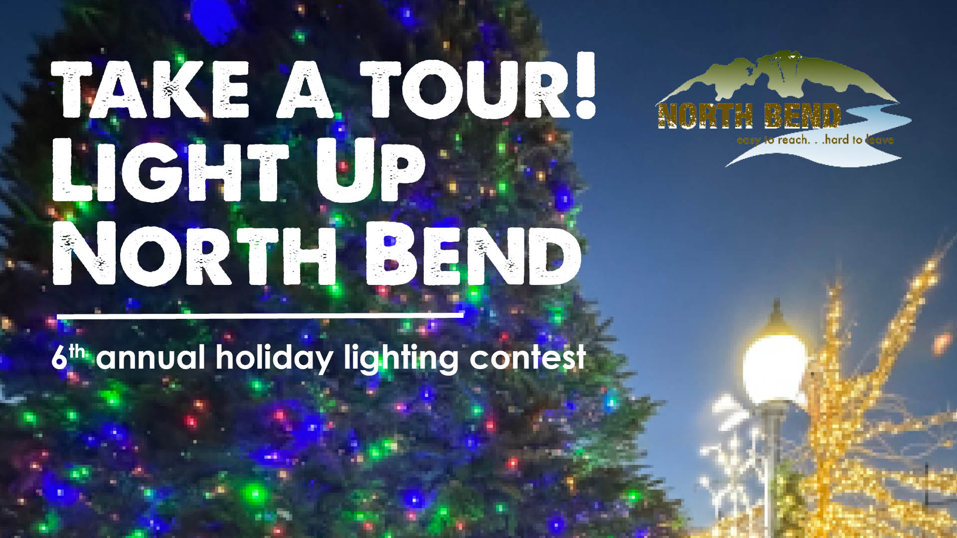 Holiday lights with text describing a lighting tour